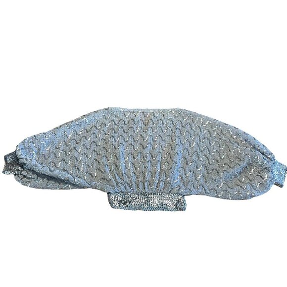 St. MARTIN Silver Wavy Sequin Crop Top Dolman Sleeves Glam Retro Disco Party Med - Picture 3 of 16